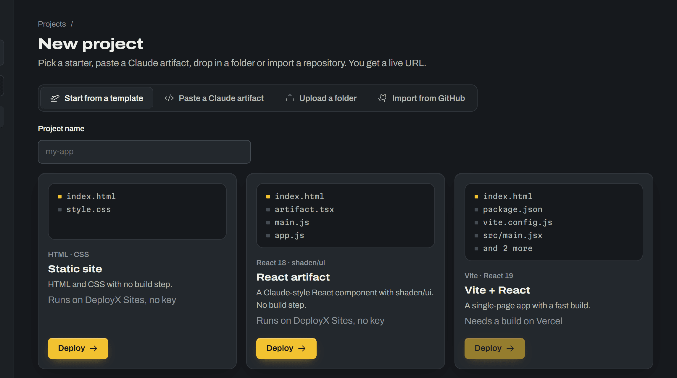 The DeployX screen for: Pick a starter