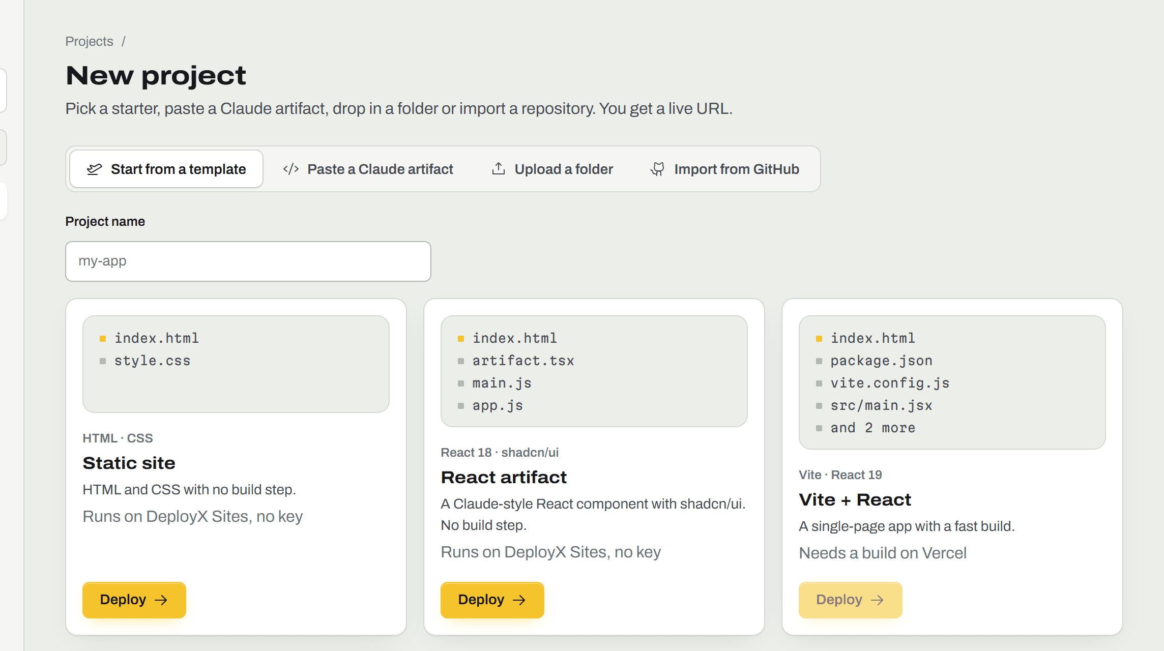 The DeployX screen for: Pick a starter